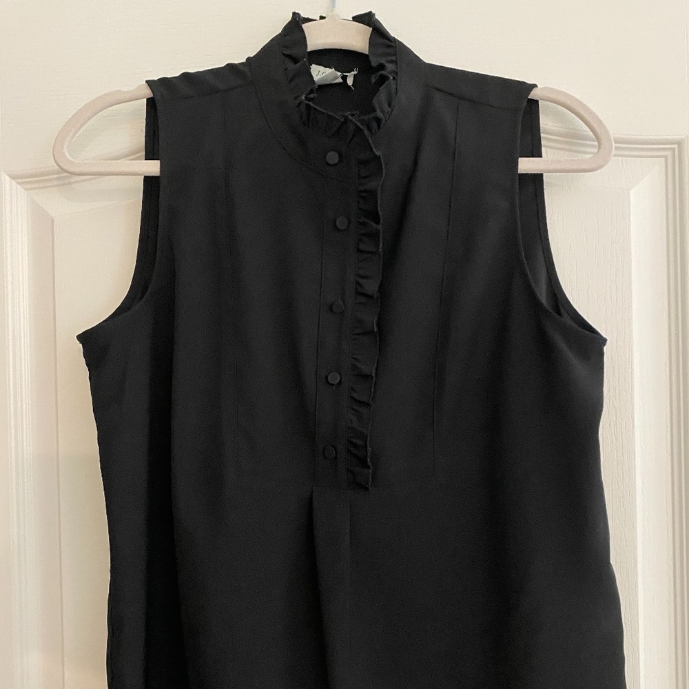 Black Ruffle-trim crepe tank top